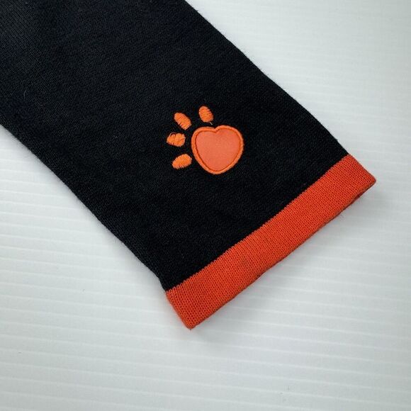 Terazzo Women’s Large Black Cardigan Paw Print Sweater Orange Trim Dog Cat - Picture 9 of 13